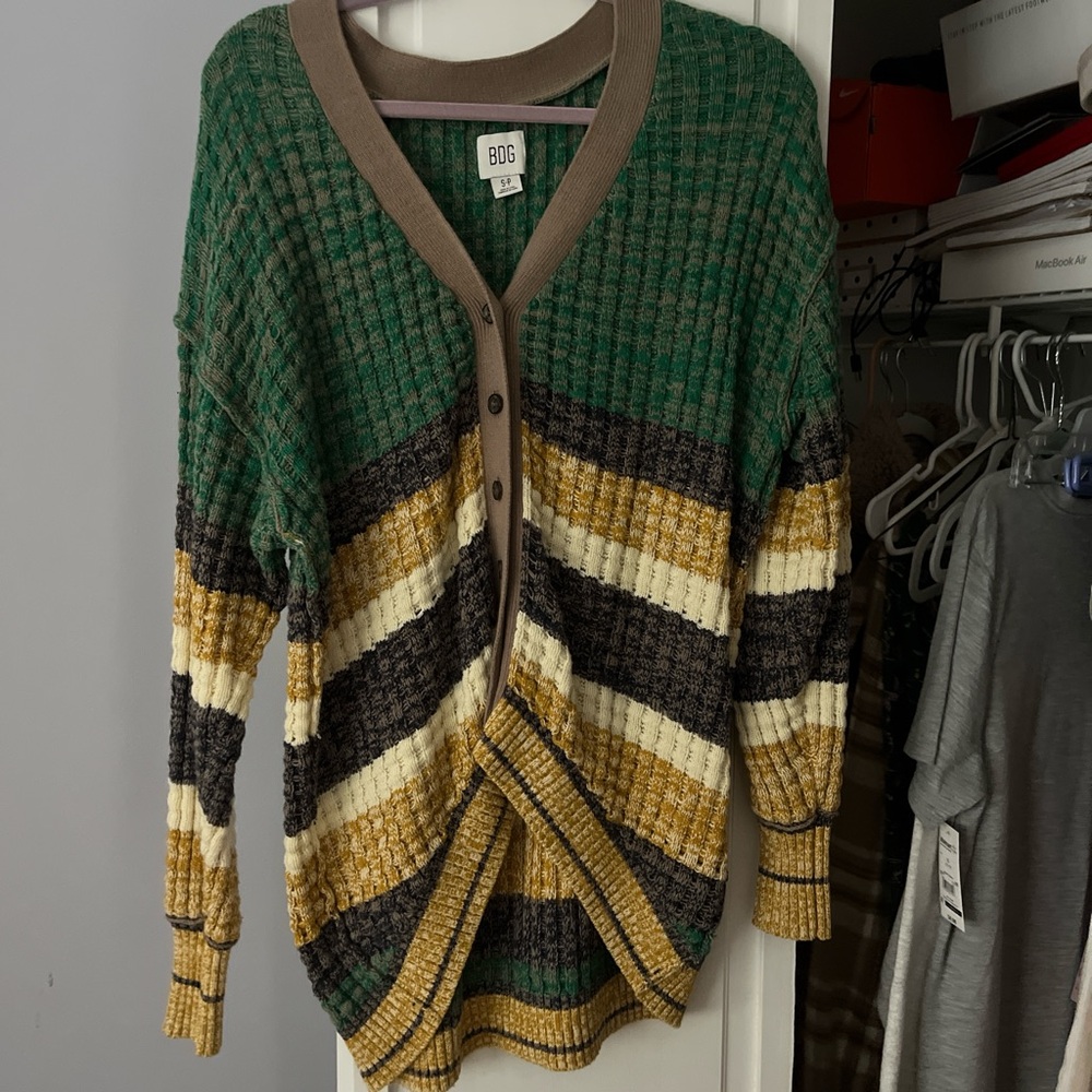 BDG Green and Yellow Striped Cardigan
